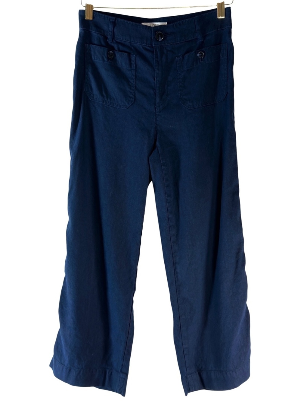 LOFT Women’s Navy Blue Linen Blend Wide Leg Cropped Pants Size 2